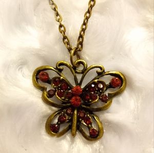 Fashion Faux Ruby Butterfly Necklace